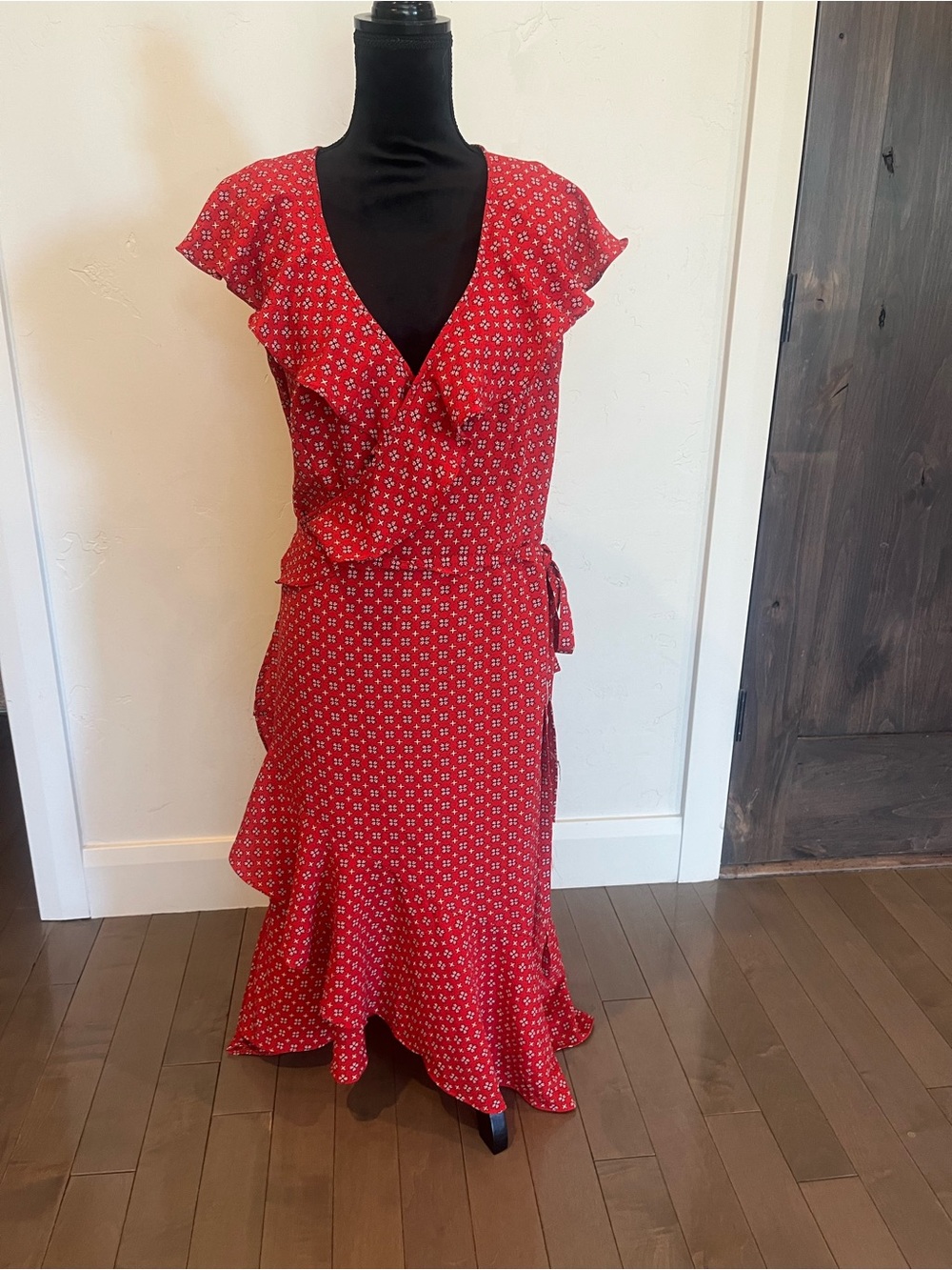 Max Studio dress 2X Red Floral Wrap Maxi Dress with Ruffle